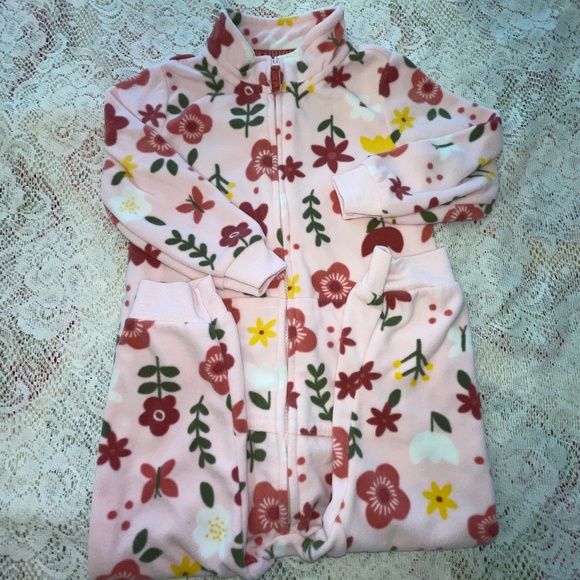 Carter's Baby Girl 24M Floral Fleece Romper Super Soft Zip Up Pink Pockets Sweet - Picture 6 of 9
